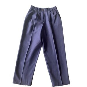 Vintage 80s Womens Navy Blue Pleated High Waist Trousers Preppy Timeless Sz 14P